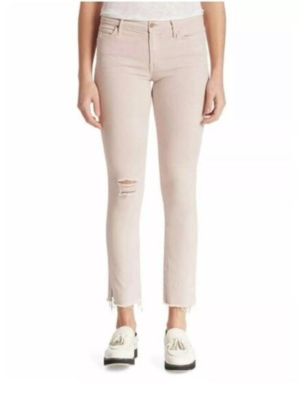 MOTHER The Rascal Ankle Snippet Cream blush denim raw hem Jeans size 24
